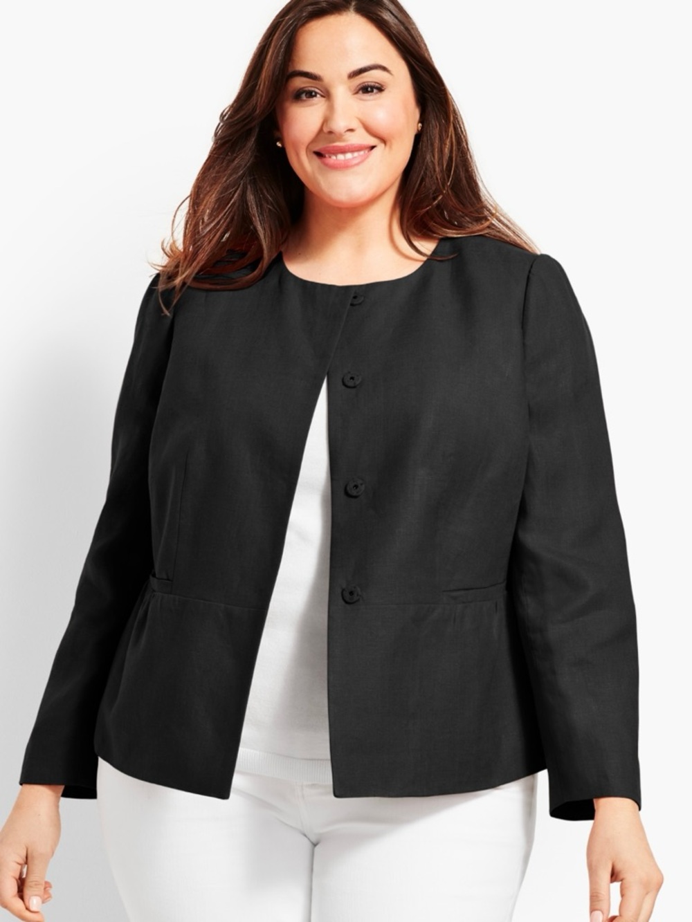 NWT Talbots size 14 black linen peplum jacket blazer business casual office work